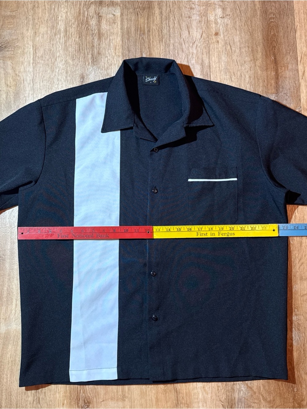 Steady Shirt sz L Classic Black White Colorblock Bowling Rockabilly Short Sleeve